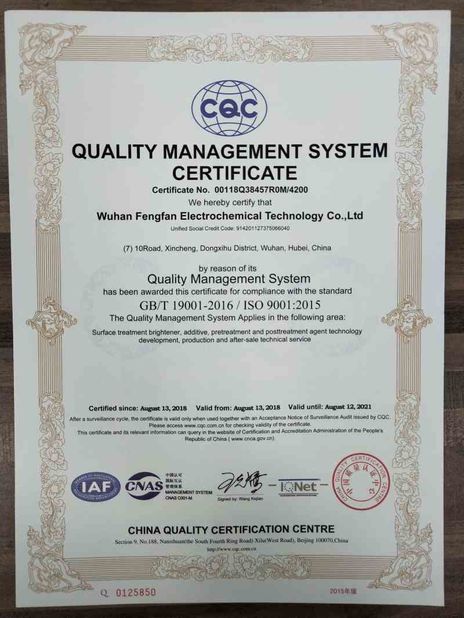 Chine Wuhan Fengfan International Trade Co.,Ltd. certifications